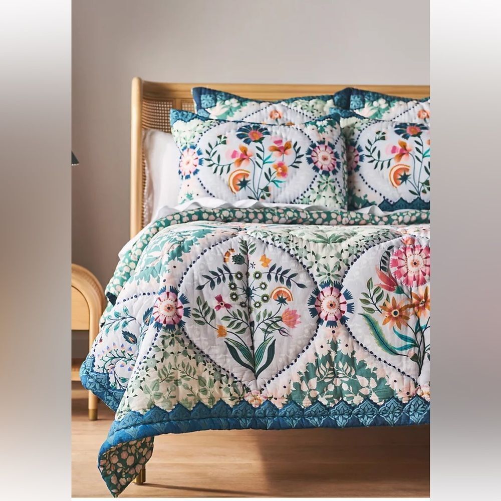 Anthropologie Theodora Cotton Floral Printed Quilt